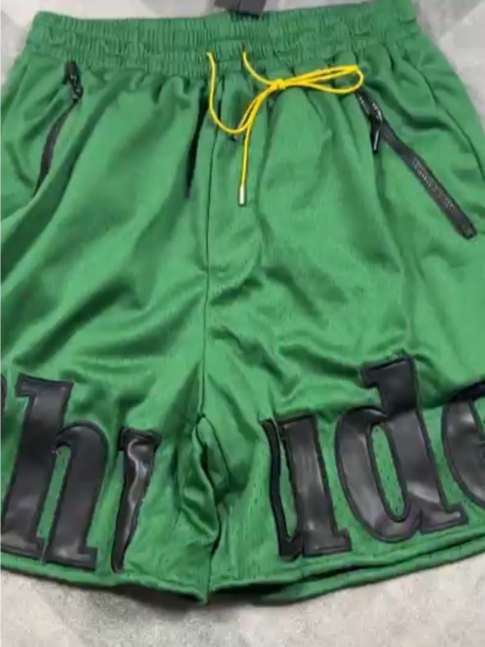RUDE Green Athletic Mesh Shorts with Yellow Drawcord